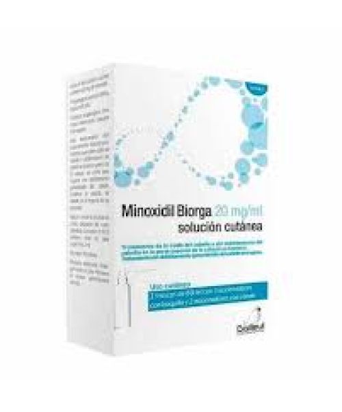 Minoxidil biorga 20mg/ml - Es una solución indicada para estimular el crecimiento del cabello en personas que sufren alopecia androgénica con pérdida moderada de cabello.